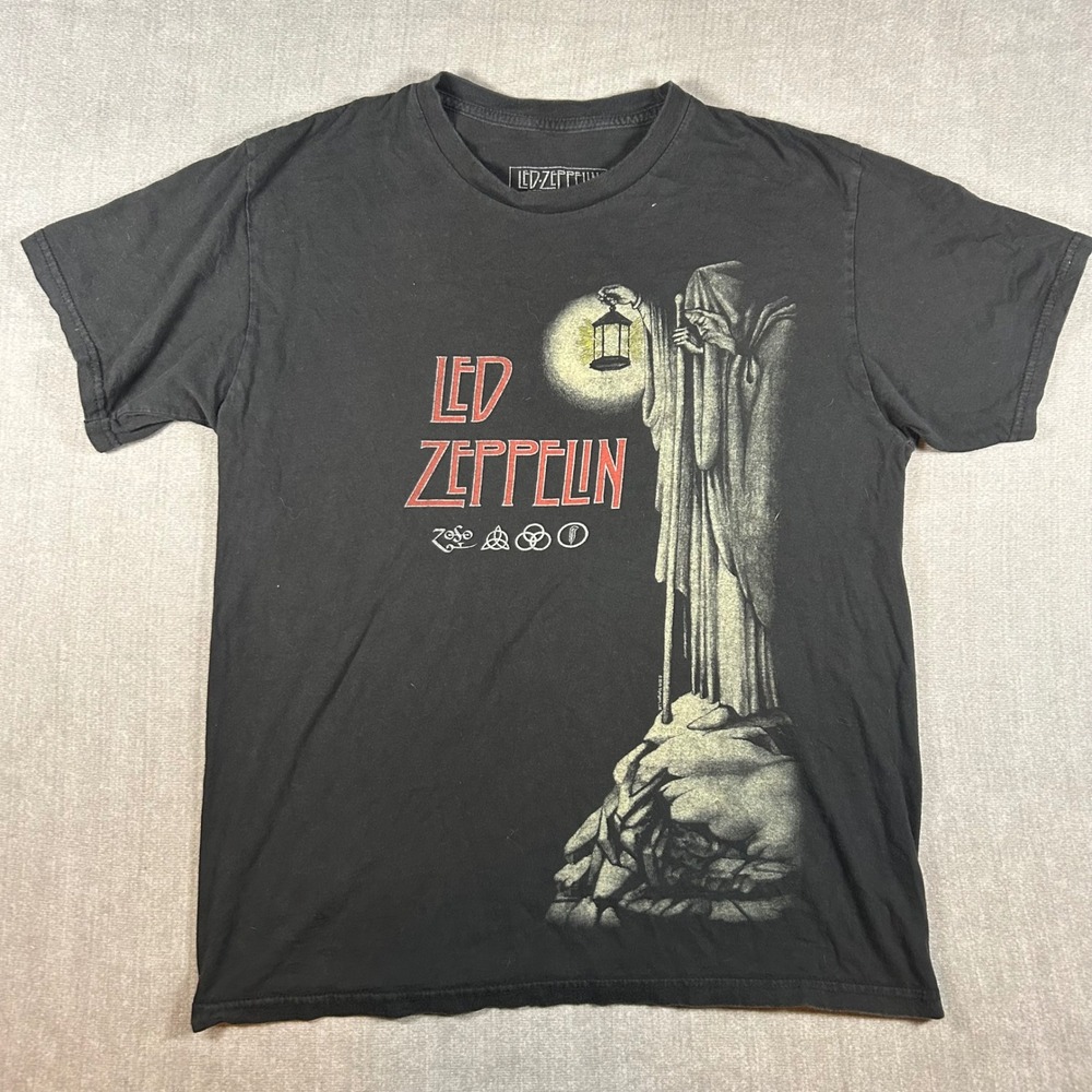 Led Zeppelin Hermit Graphic T Shirt Mens Medium Black Cotton Rock Band IV Tee